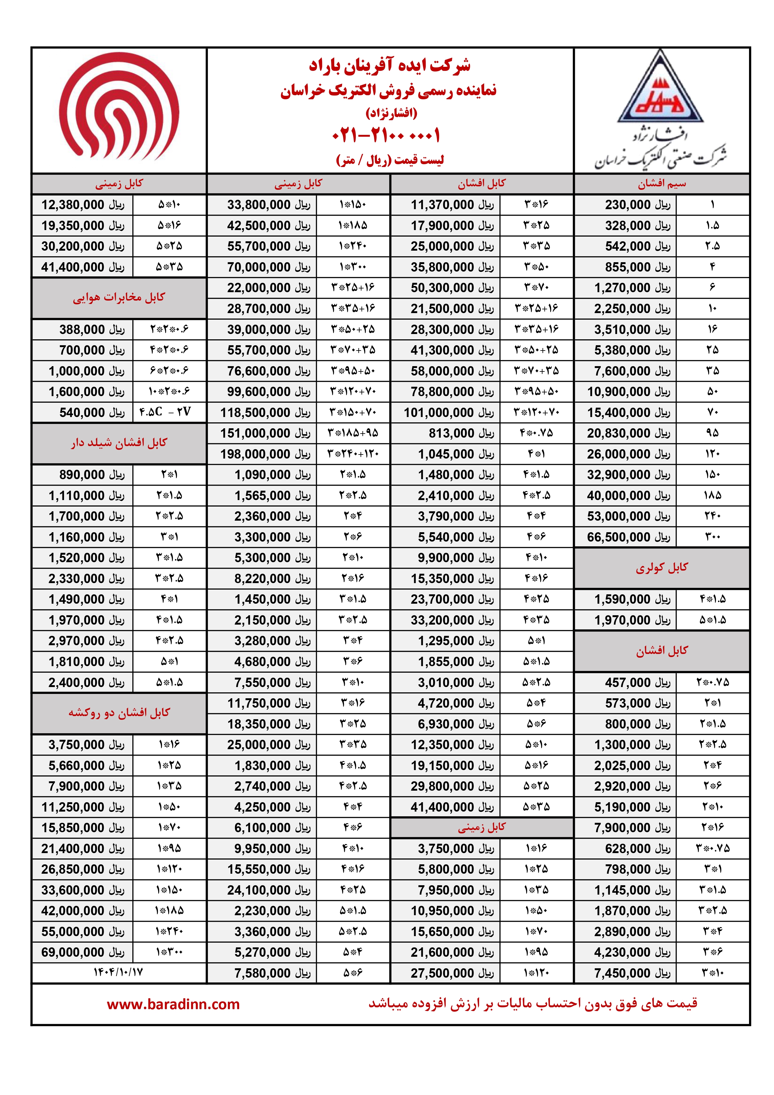 لیست قیمت افشارنژاد